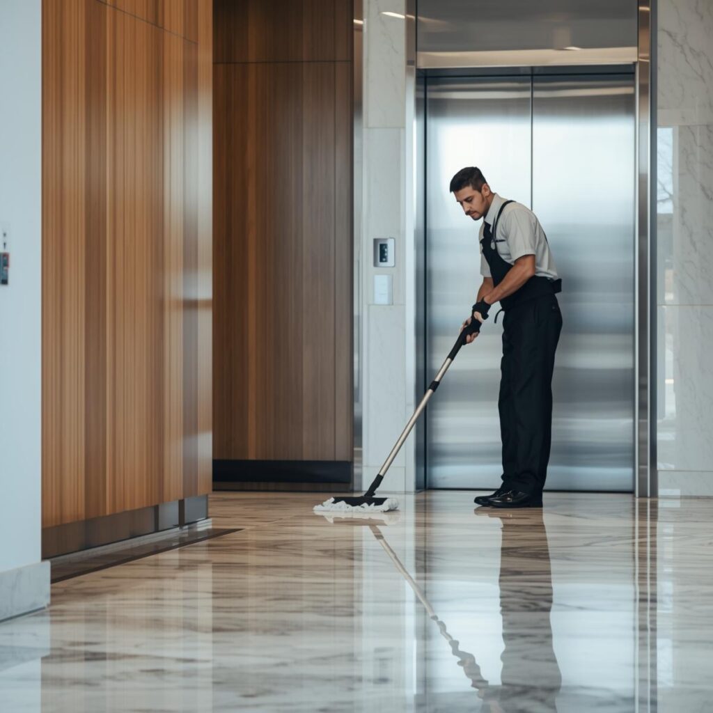 Lobby & Elevator Cleaning with human cleaner