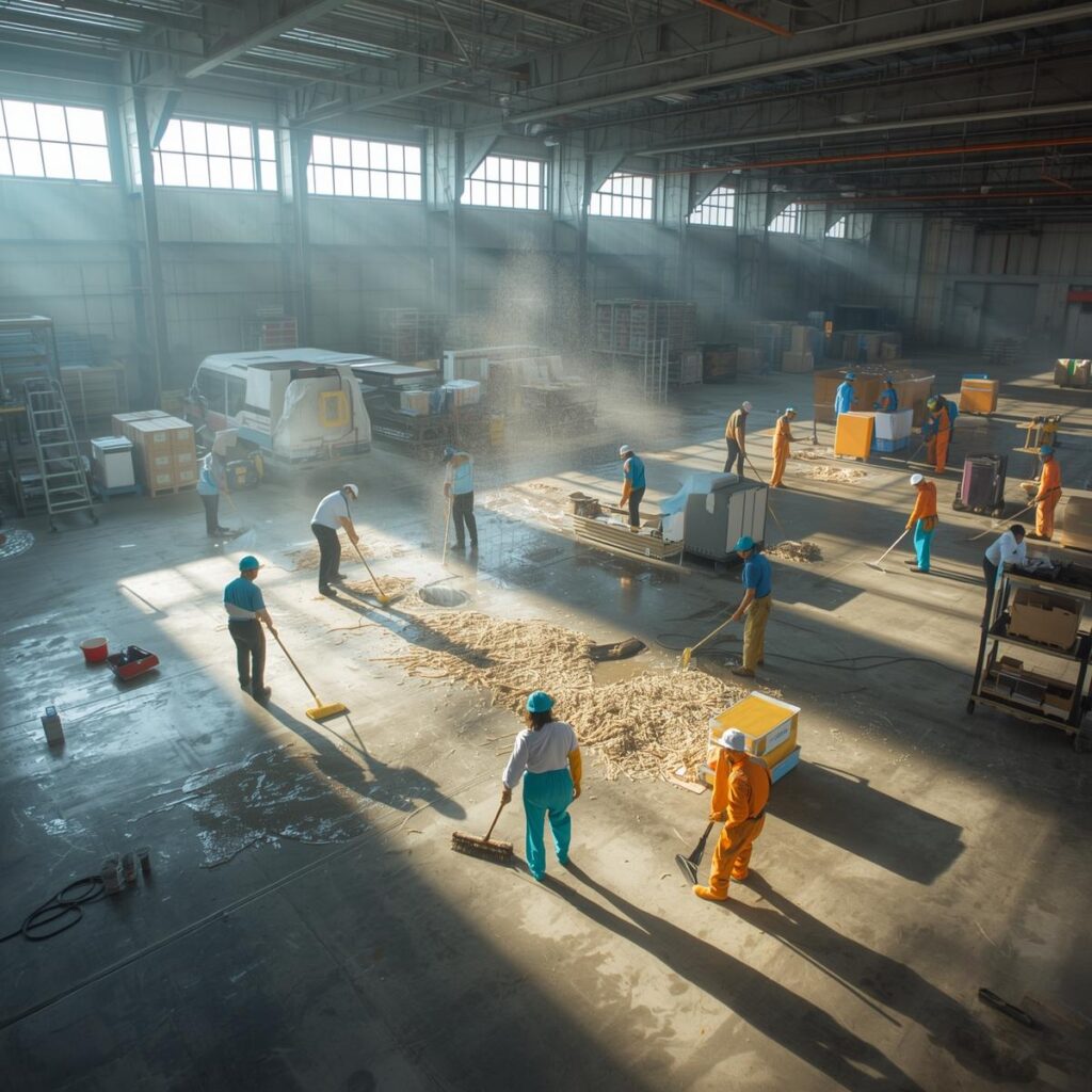 warehouse cleaning, human cleaners